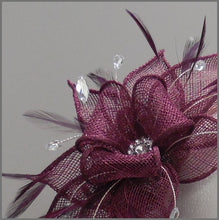 Load image into Gallery viewer, Wedding Guest Feather Fascinator in Red Wine Claret