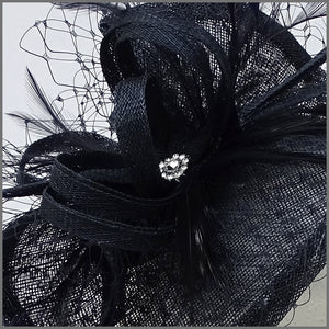 Wedding Guest Feather Fascinator in Navy Blue
