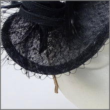 Load image into Gallery viewer, Disc Fascinator in Navy Blue Made on a Headband