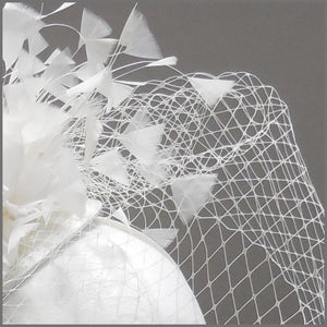 Bridal Wedding Feather Fascinator with Veil in White