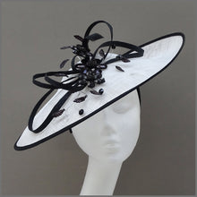 Load image into Gallery viewer, White &amp; Black Crystal Flower Occasion Disc Fascinator