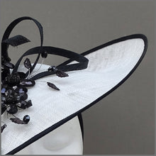 Load image into Gallery viewer, White &amp; Black Crystal Flower Hatinator for Special Occasion