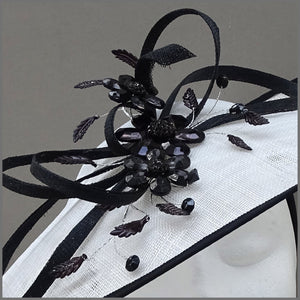 White & Black Crystal Flower Disc Fascinator for Mother of the Bride