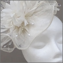 Load image into Gallery viewer, White Formal Fascinator with Feather Flower Cluster