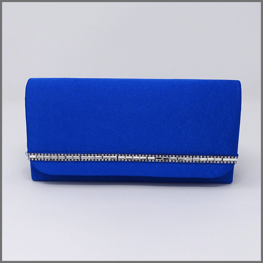 Cobalt Blue Satin Clutch Evening Bag with Diamanté